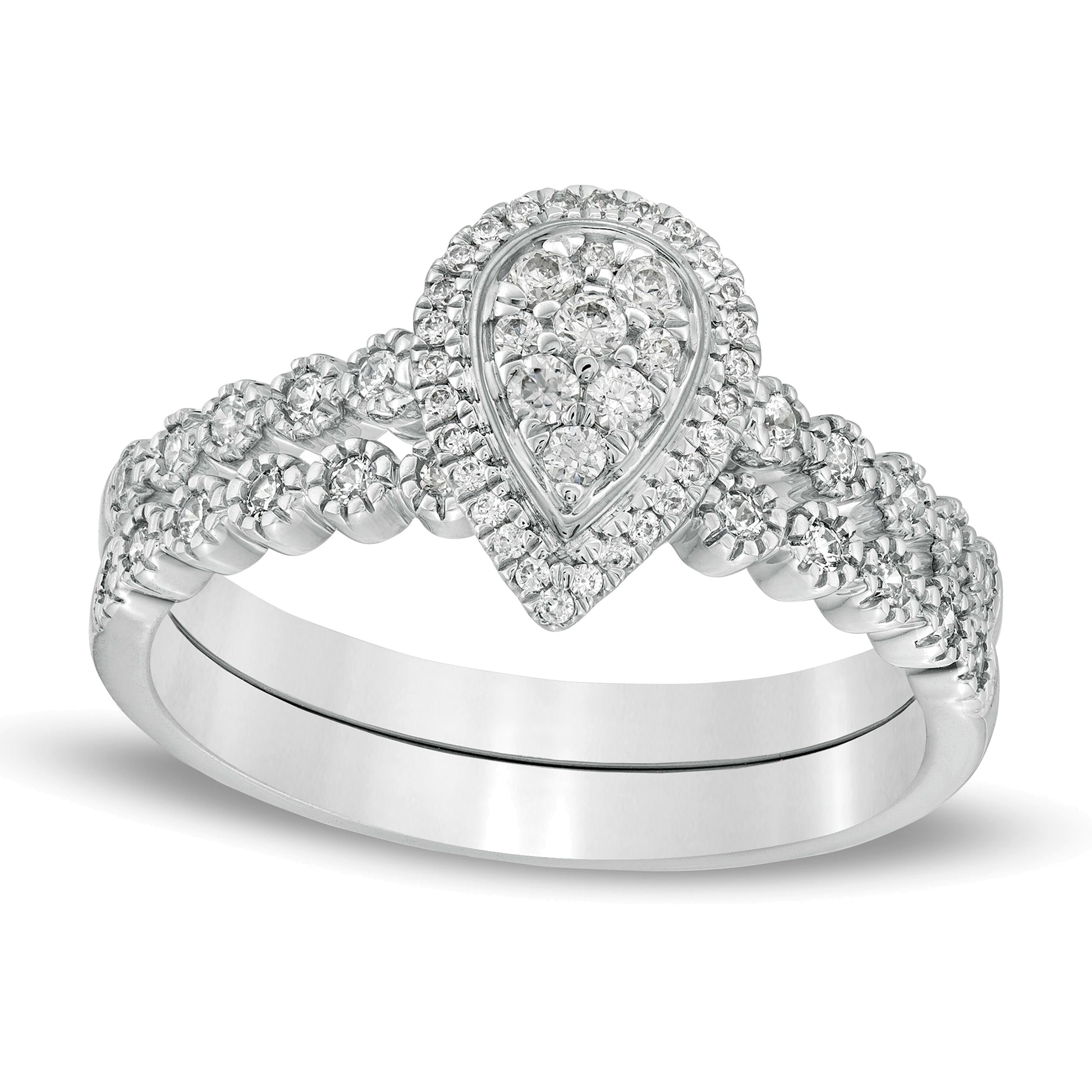 0.33 CT. TW Composite Diamond Pear-Shaped Frame Bridal Set in 10K White Gold