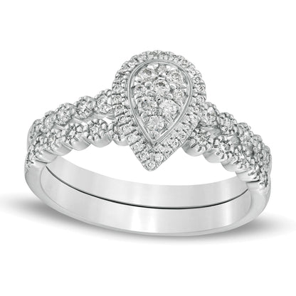 0.33 CT. TW Composite Diamond Pear-Shaped Frame Bridal Set in 10K White Gold