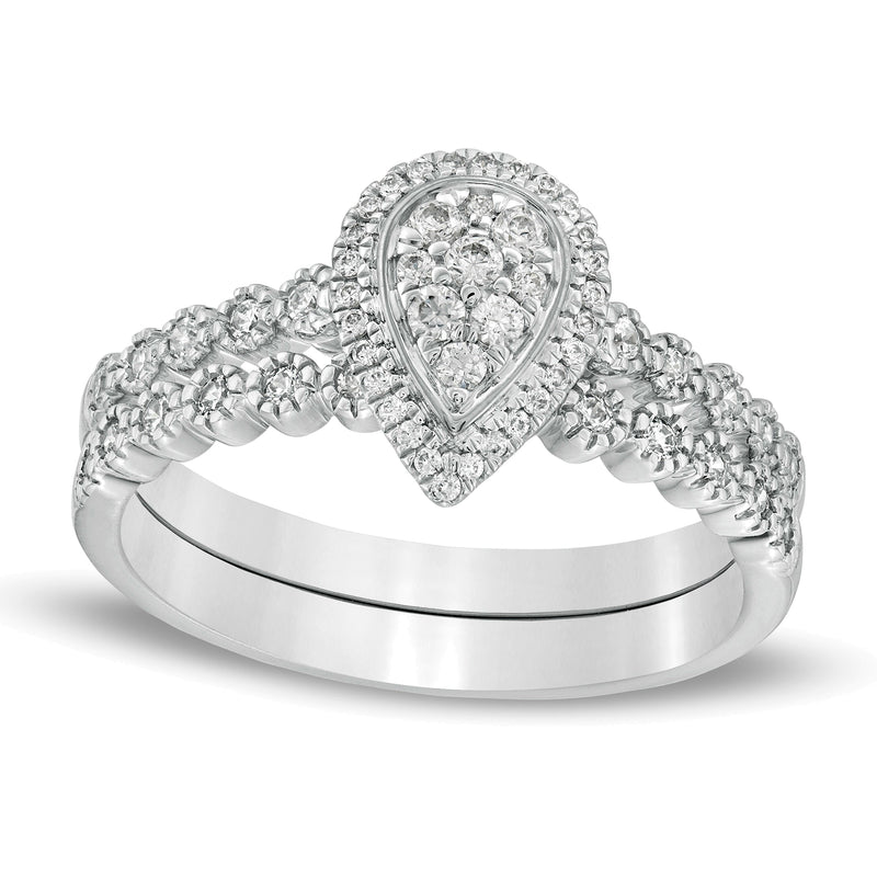 0.33 CT. TW Composite Diamond Pear-Shaped Frame Bridal Set in 10K White Gold