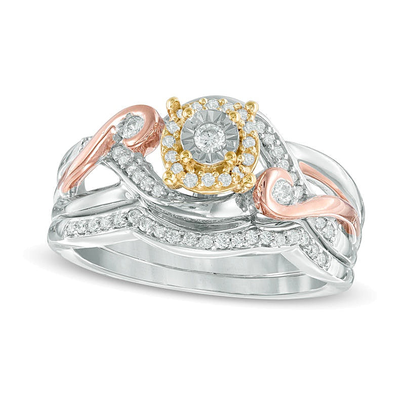 0.33 CT. TW Diamond Frame Swirl Bridal Set in Sterling Silver and 10K Two-Tone Gold
