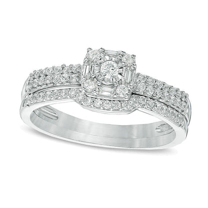 0.33 CT. TW Diamond Square Frame Bridal Set in 10K White Gold