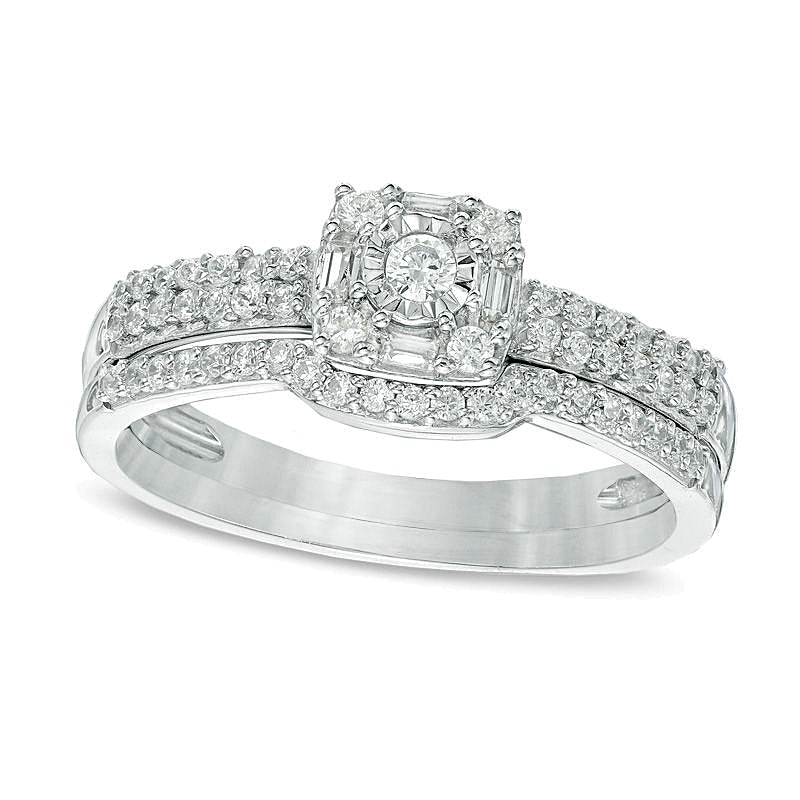 0.33 CT. TW Diamond Square Frame Bridal Set in 10K White Gold