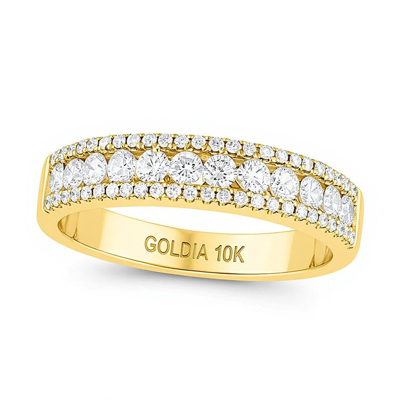 0.5 CT. TW Diamond Channel Triple-Row Band in 10K Gold