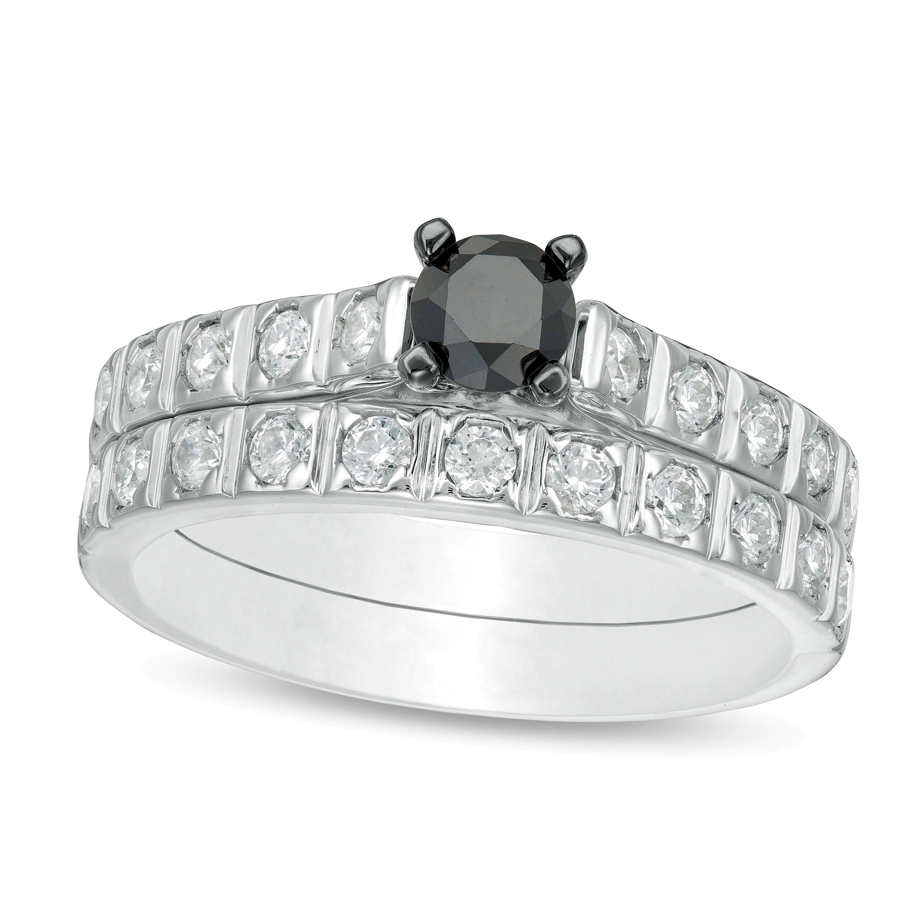 1.0 CT. TW Enhanced Black and White Diamond Bridal Set in 10K White Gold