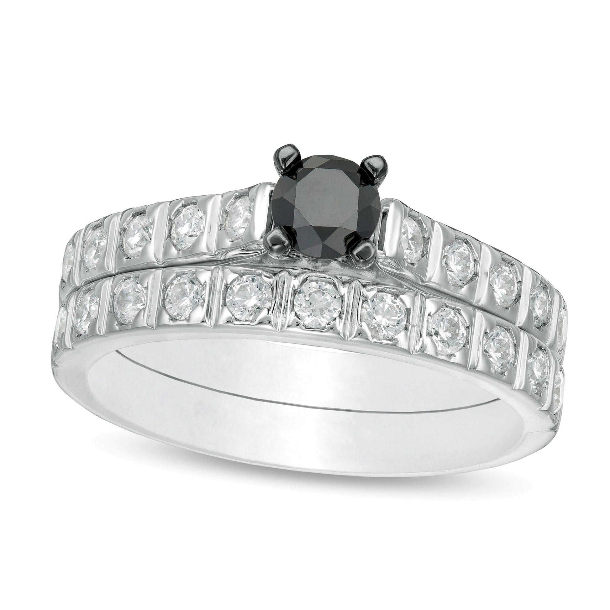 1.0 CT. TW Enhanced Black and White Diamond Bridal Set in 10K White Gold