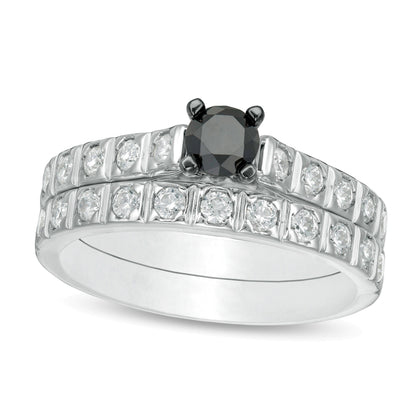 1.0 CT. TW Enhanced Black and White Diamond Bridal Set in 10K White Gold