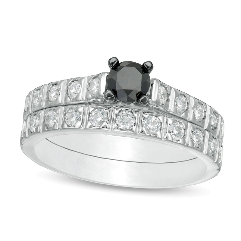 1.0 CT. TW Enhanced Black and White Diamond Bridal Set in 10K White Gold
