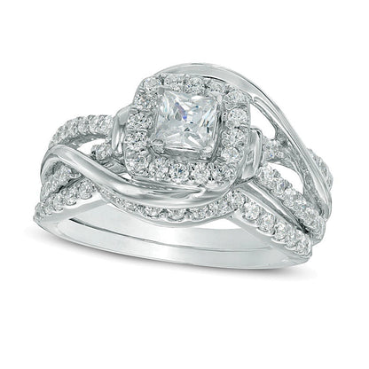 1.0 CT. TW Princess-Cut Diamond Swirl Frame Bridal Set in 10K White Gold