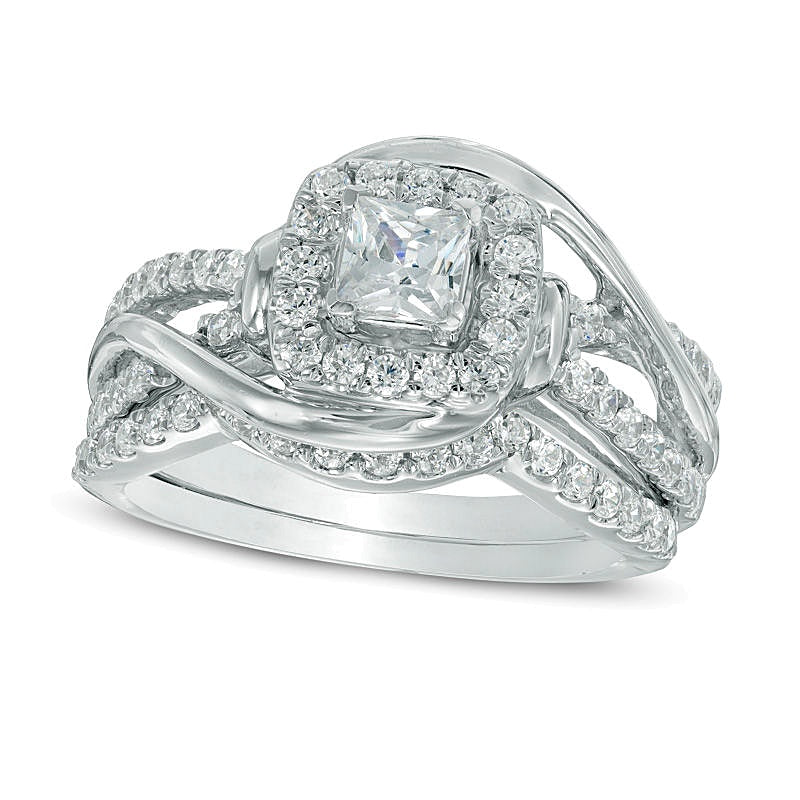 1.0 CT. TW Princess-Cut Diamond Swirl Frame Bridal Set in 10K White Gold