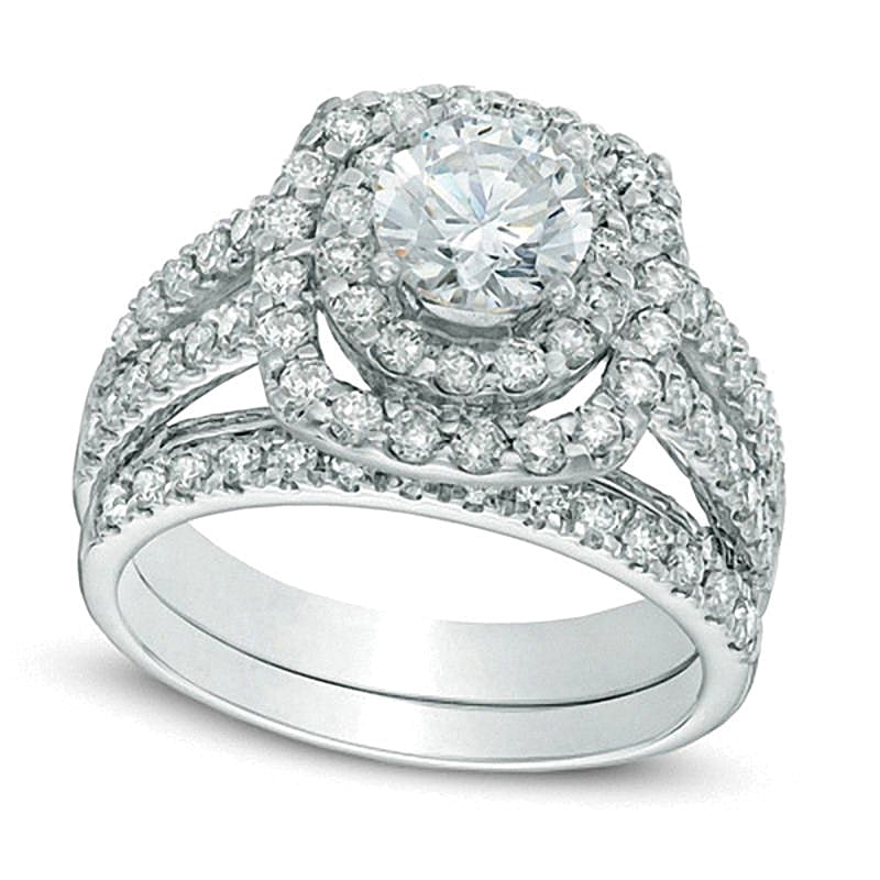 2.2 CT. TW Diamond Double Frame Bridal Set in 14K White Gold