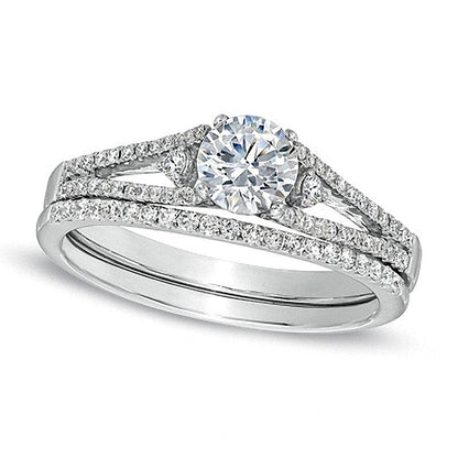 0.75 CT. TW Diamond Three Stone Bridal Set in 14K White Gold