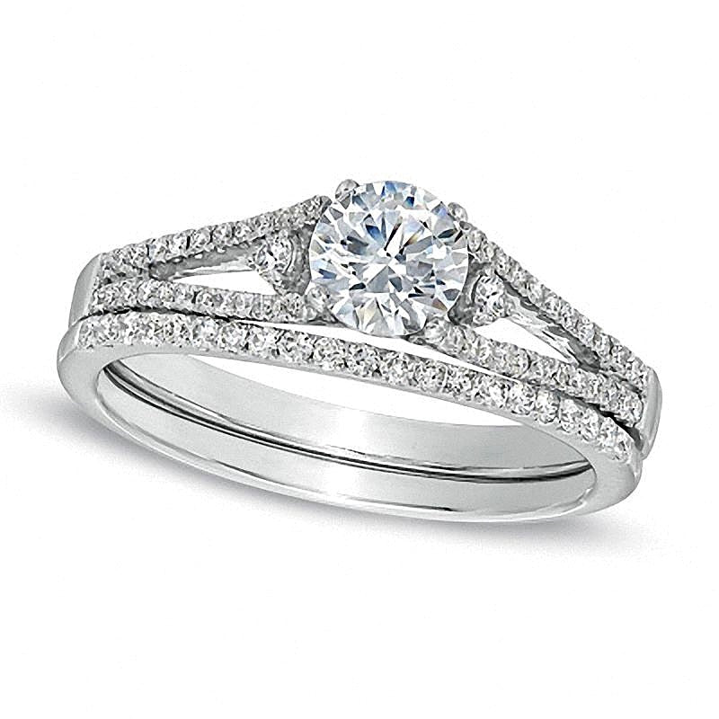 0.75 CT. TW Diamond Three Stone Bridal Set in 14K White Gold