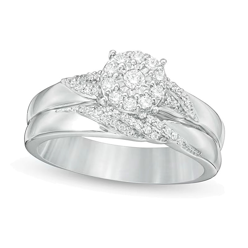 0.25 CT. TW Diamond Slant Bridal Set in Sterling Silver