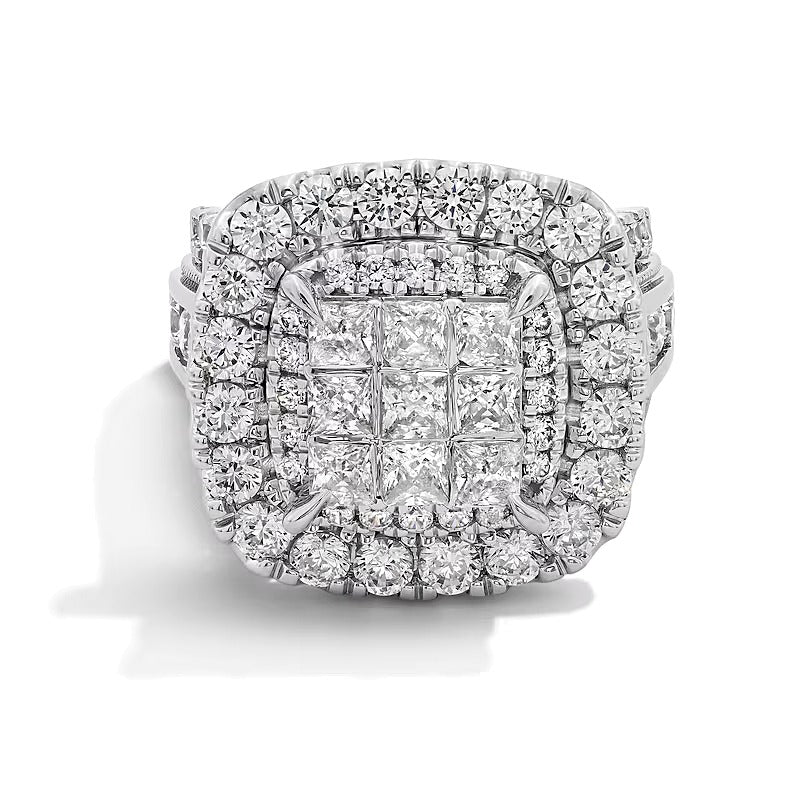 5.0 CT. TW Princess-Cut Multi-Diamond Double Cushion Frame Multi-Row Engagement Ring in 14K White Gold