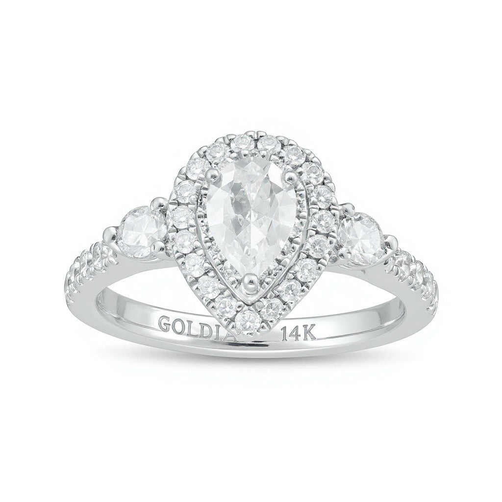 1.17 CT. TW Pear-Shaped Diamond Frame Past Present FutureÂ® Engagement Ring in 14K White Gold (I/I2)