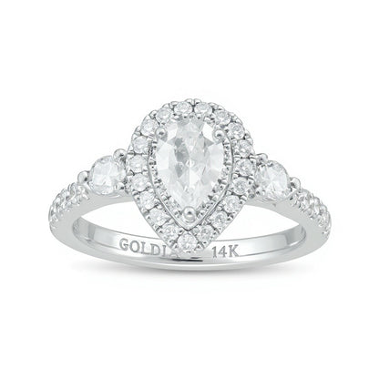 1.17 CT. TW Pear-Shaped Diamond Frame Past Present FutureÂ® Engagement Ring in 14K White Gold (I/I2)