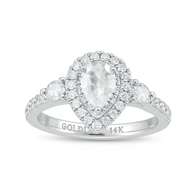 1.17 CT. TW Pear-Shaped Diamond Frame Past Present FutureÂ® Engagement Ring in 14K White Gold (I/I2)