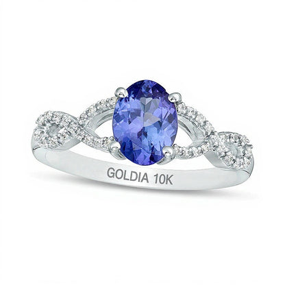Oval Tanzanite and 0.07 CT. TW Diamond Twist Shank Ring in 10K White Gold