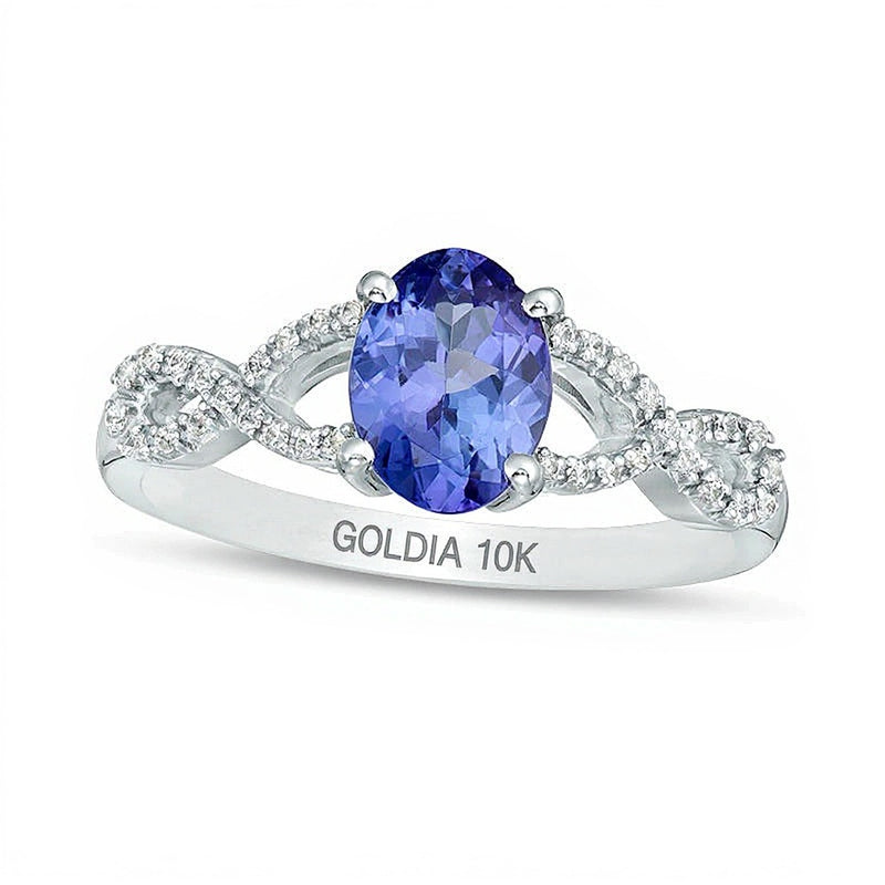 Oval Tanzanite and 0.07 CT. TW Diamond Twist Shank Ring in 10K White Gold