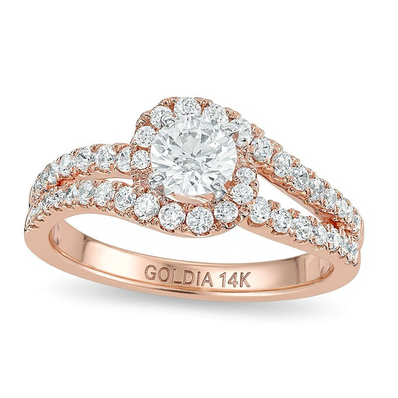 1.0 CT. TW Diamond Swirl Frame Engagement Ring in 14K Rose Gold