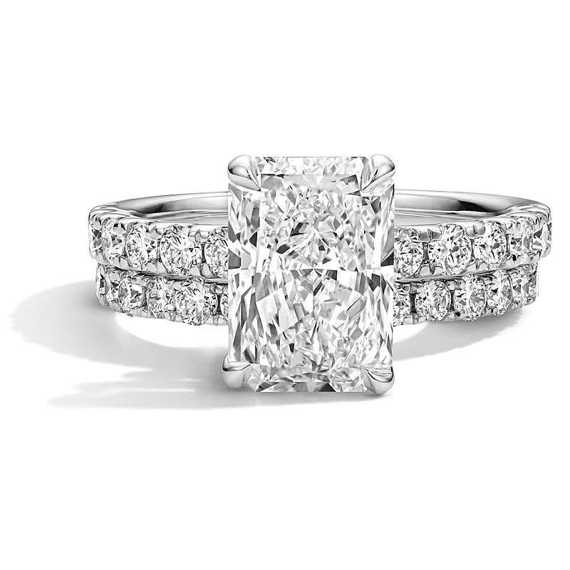 4.33 CT. TW Lab-Grown Diamond Radiant-Cut Bridal Set in 14K White Gold (F/VS2)