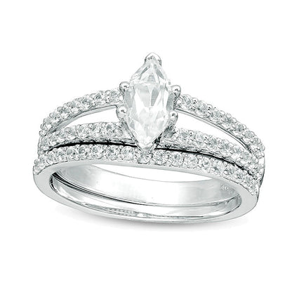Marquise Lab-Created White Sapphire Split Shank Bridal Set in 10K White Gold