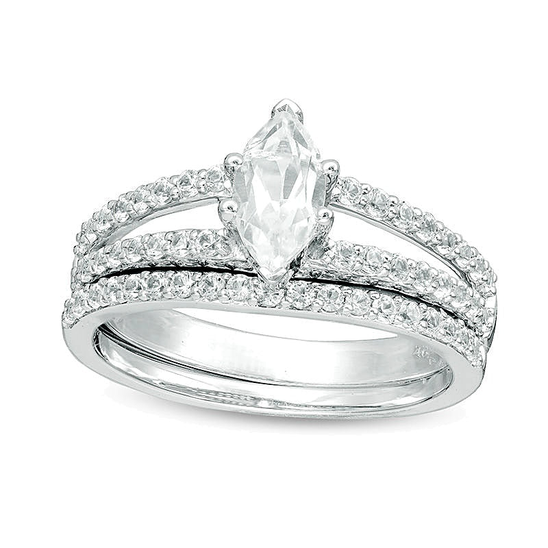 Marquise Lab-Created White Sapphire Split Shank Bridal Set in 10K White Gold
