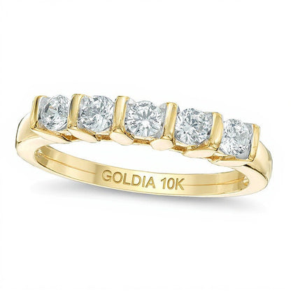 0.5 CT. TW Diamond Five Stone Channel-Set Wedding Band in 10K Gold