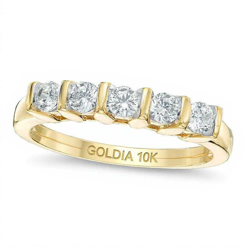 0.5 CT. TW Diamond Five Stone Channel-Set Wedding Band in 10K Gold
