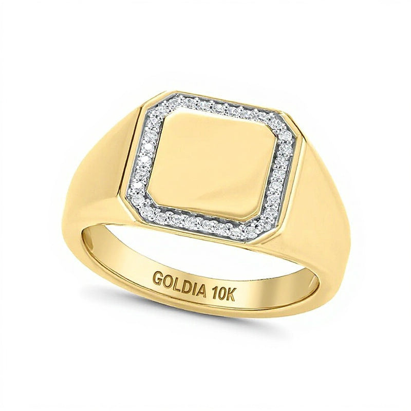 0.1 CT. TW Diamond Octagonal Frame Embossed "DAD" Signet Ring in 10K Gold