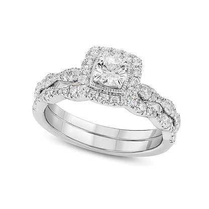 1.0 CT. TW Diamond Cushion Frame Art Deco Vintage-Style Bridal Set in 10K Two-Tone Gold