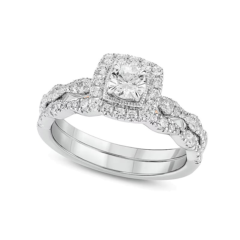 1.0 CT. TW Diamond Cushion Frame Art Deco Vintage-Style Bridal Set in 10K Two-Tone Gold