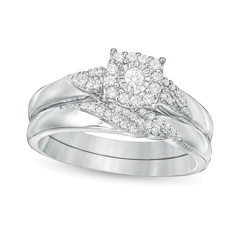0.25 CT. TW Diamond Cushion Frame Bridal Set in Sterling Silver