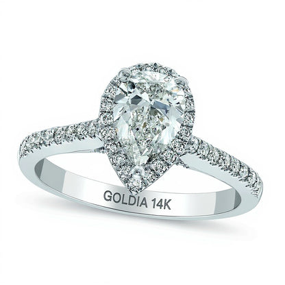 1.33 CT. TW Pear-Shaped Diamond Frame Engagement Ring in 14K White Gold (I/I1)