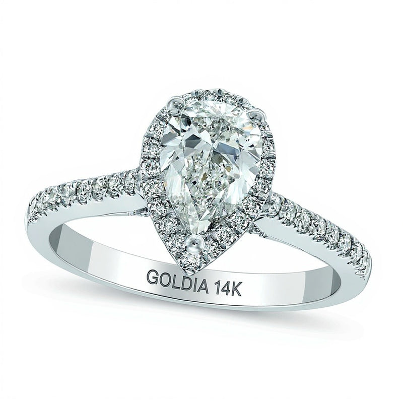 1.33 CT. TW Pear-Shaped Diamond Frame Engagement Ring in 14K White Gold (I/I1)