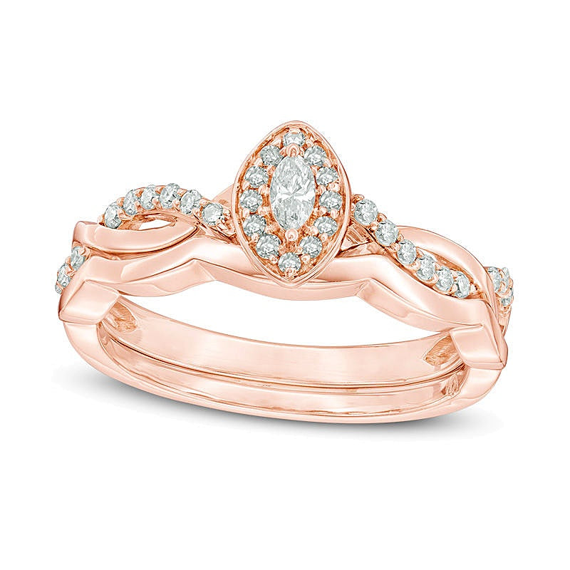 0.25 CT. TW Marquise Diamond Frame Twist Bridal Set in 10K Rose Gold