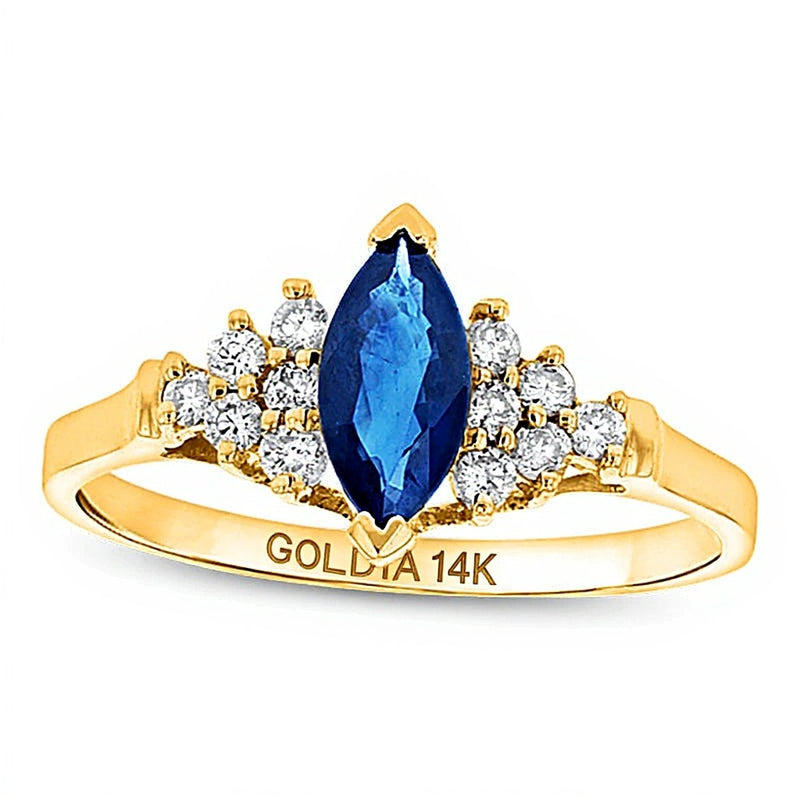 Marquise Blue Sapphire and 0.2 CT. TW Diamond Composite Ring in 14K Gold