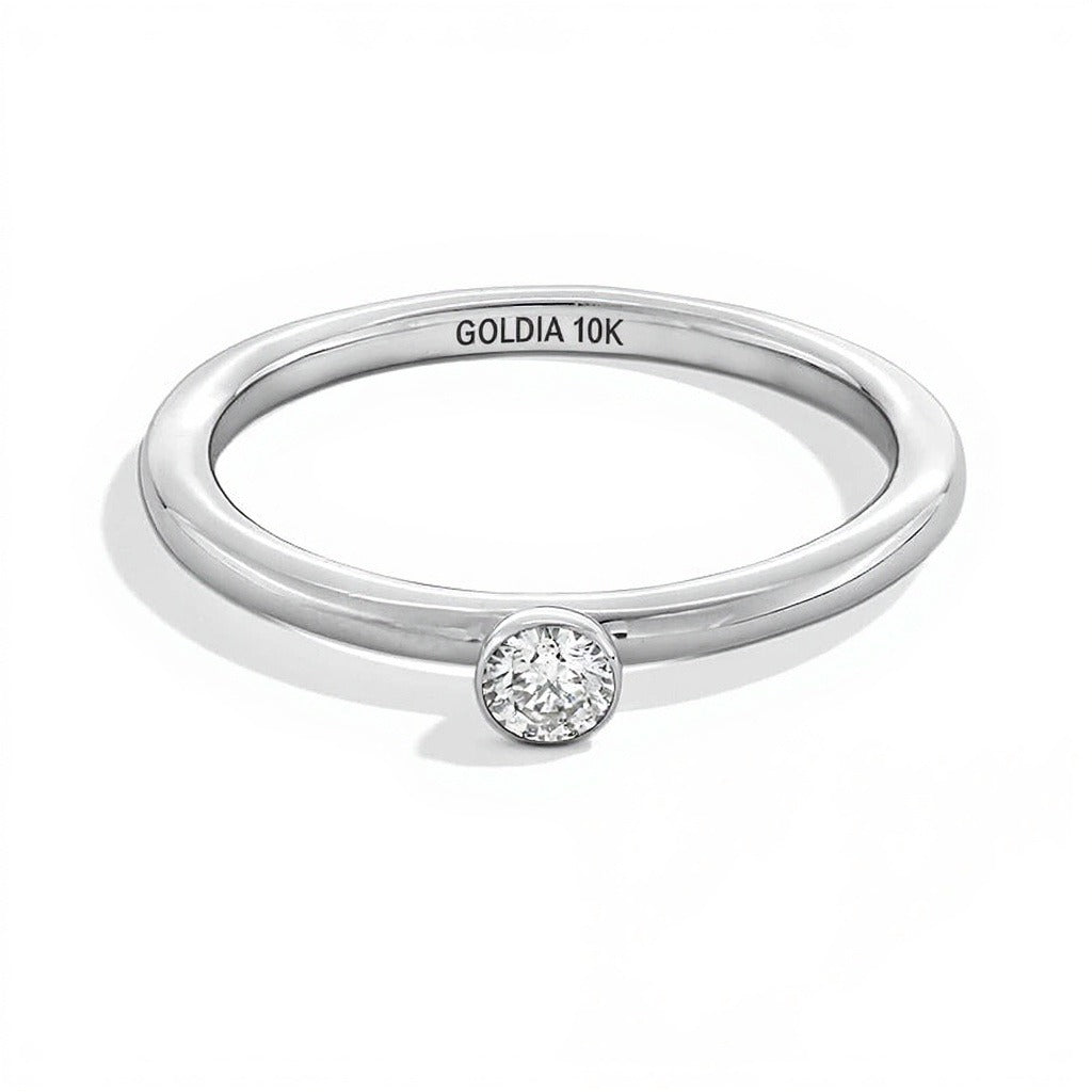 0.13 CT. Diamond Bezel-Set Solitaire Stackable Anniversary Band in 10K White Gold (I/I2)