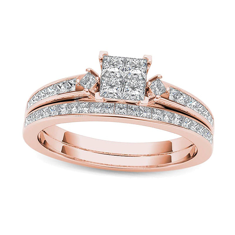 0.75 CT. TW Quad Princess-Cut Diamond Bridal Set in 14K Rose Gold