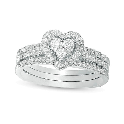 0.5 CT. TW Diamond Heart Frame Three Piece Bridal Set in 10K White Gold