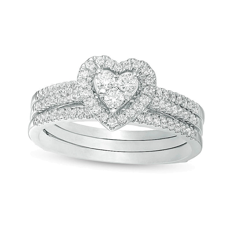 0.5 CT. TW Diamond Heart Frame Three Piece Bridal Set in 10K White Gold