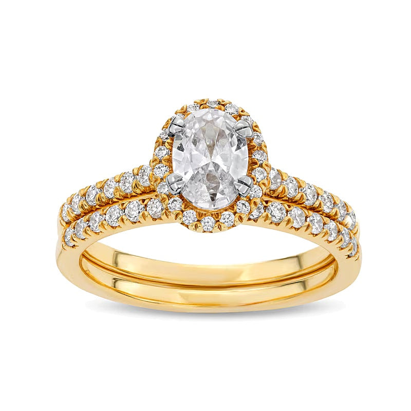 1.33 CT. TW Oval Lab-Grown Diamond Frame Bridal Set in 14K Gold (F/SI2)
