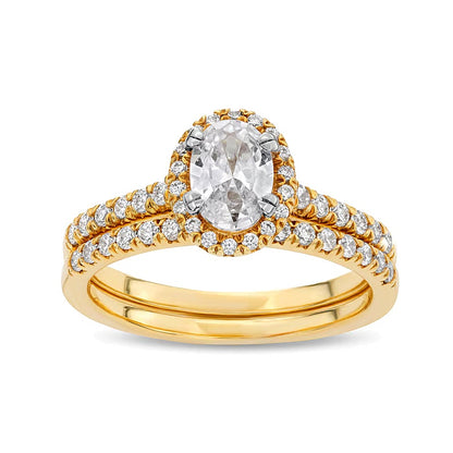1.33 CT. TW Oval Lab-Grown Diamond Frame Bridal Set in 14K Gold (F/SI2)