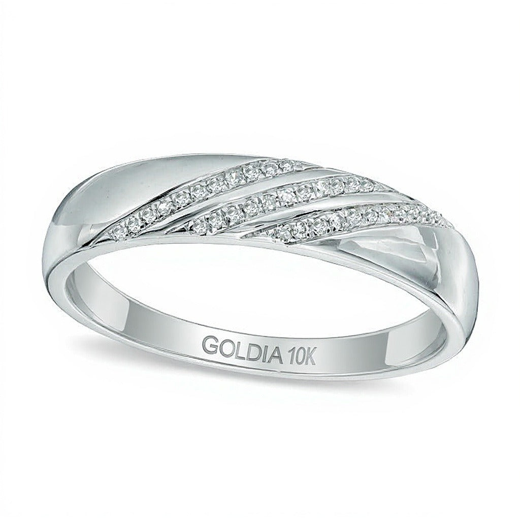 0.1 CT. TW Diamond Slant Striped Wedding Band in 10K White Gold