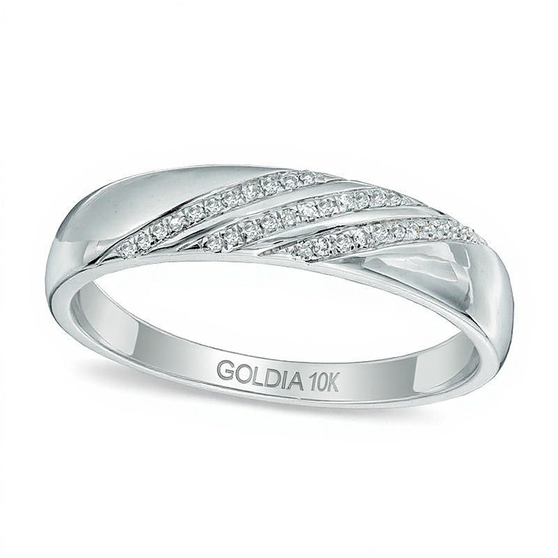 0.1 CT. TW Diamond Slant Striped Wedding Band in 10K White Gold