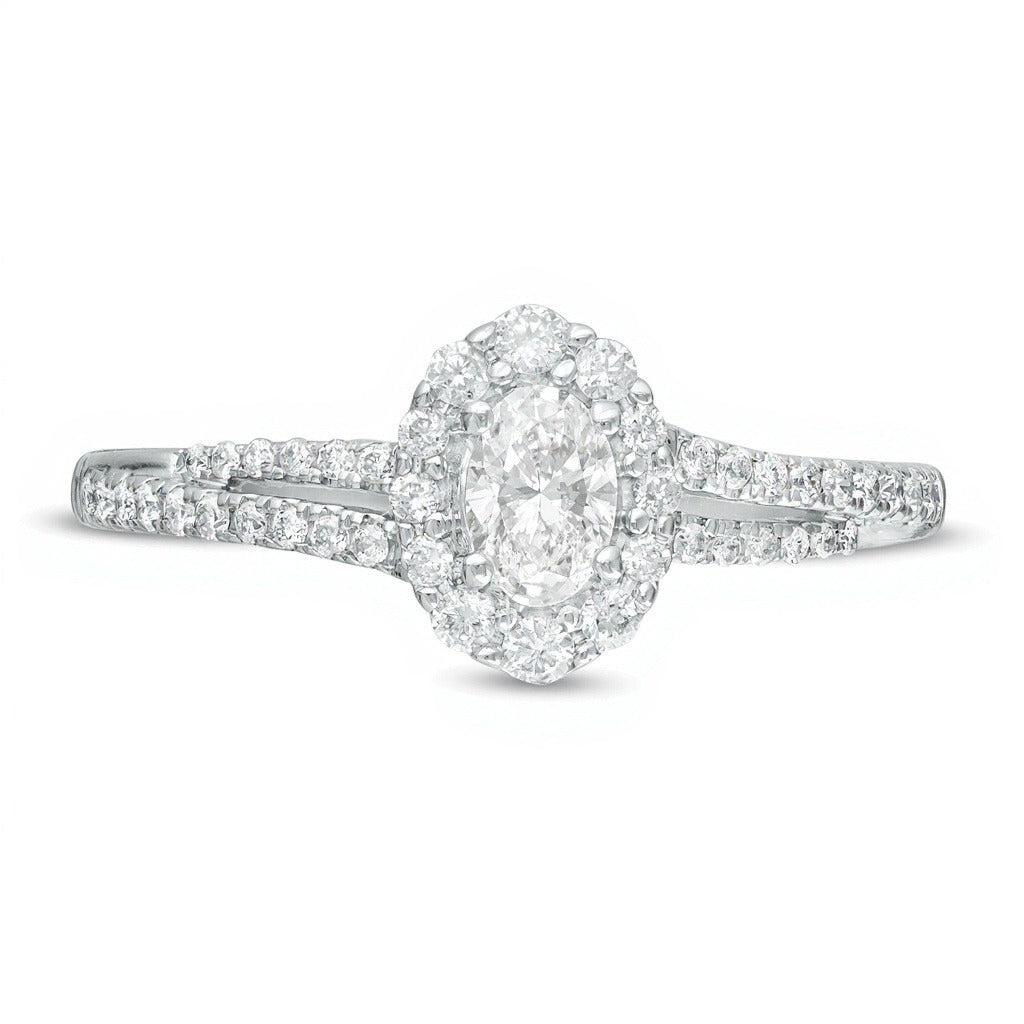 0.5 CT. TW Oval Diamond Frame Split Shank Engagement Ring in 10K White Gold