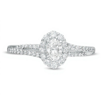0.5 CT. TW Oval Diamond Frame Split Shank Engagement Ring in 10K White Gold