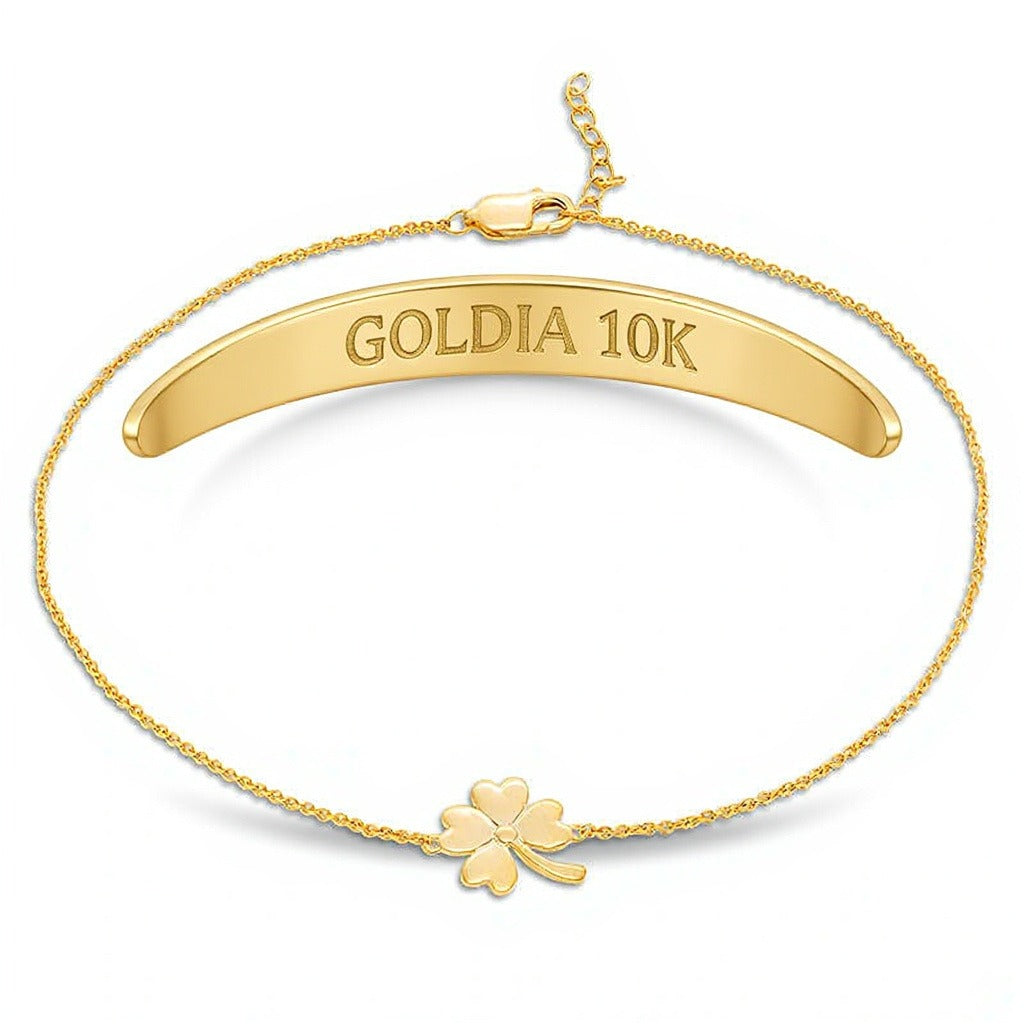 Four-Leaf Clover Anklet in 10K Gold - 10"