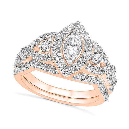 1.5 CT. TW Marquise Diamond Frame Vintage-Style Bridal Set in 10K Rose Gold