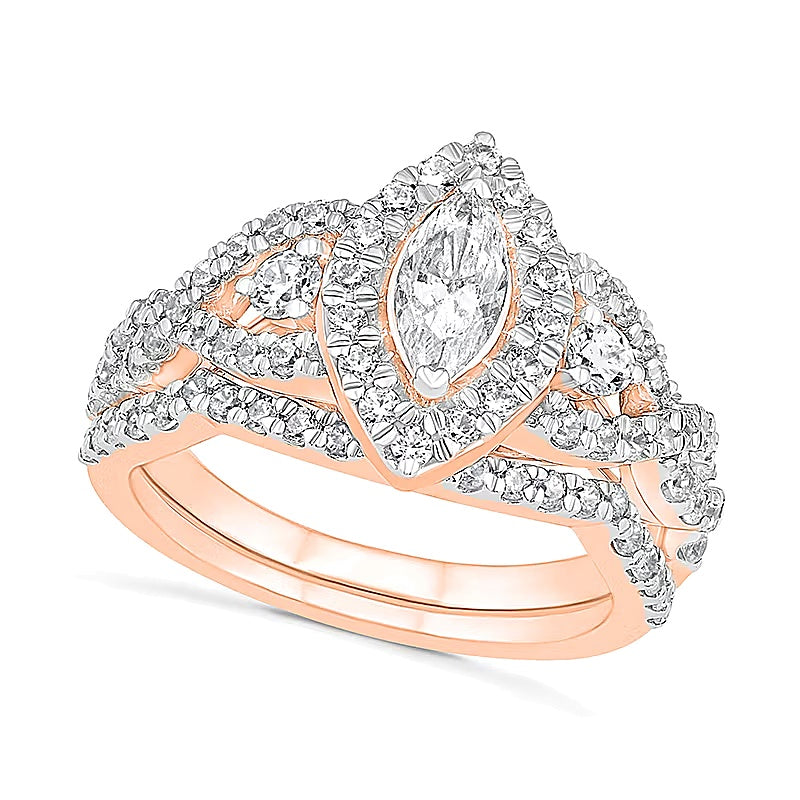 1.5 CT. TW Marquise Diamond Frame Vintage-Style Bridal Set in 10K Rose Gold